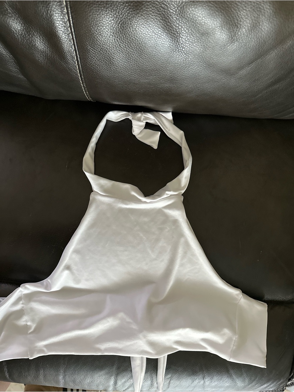 White Satin Strapless Halter Crop Top with Tie Neck